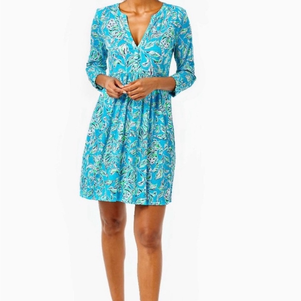 Lilly Pulitzer Loran Swing Dress Floral Turquoise Oasis Outta Line A Line Small